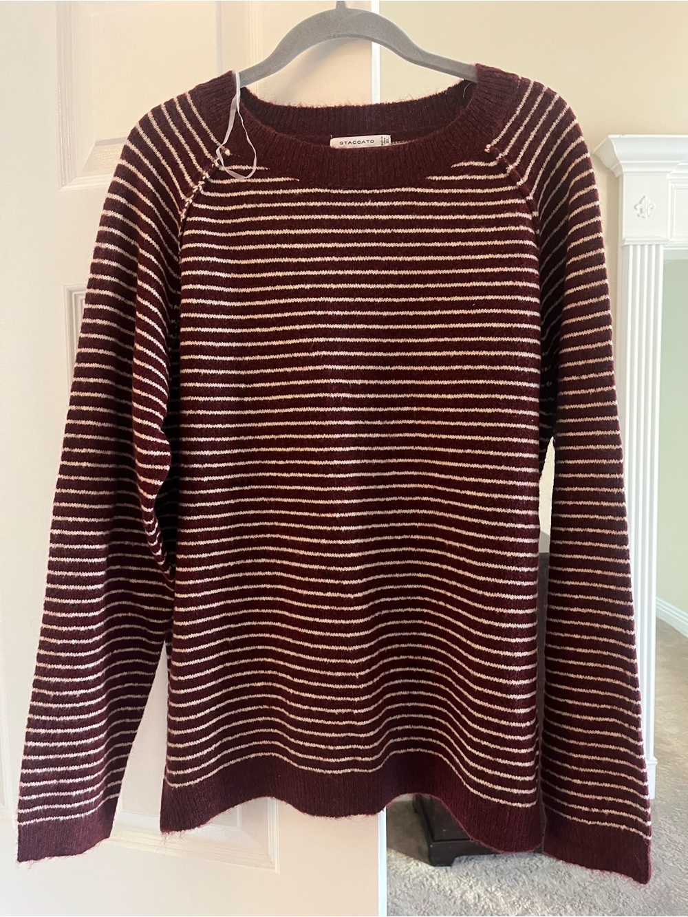 Staccato Maroon & Cream Striped Crewneck Sweater